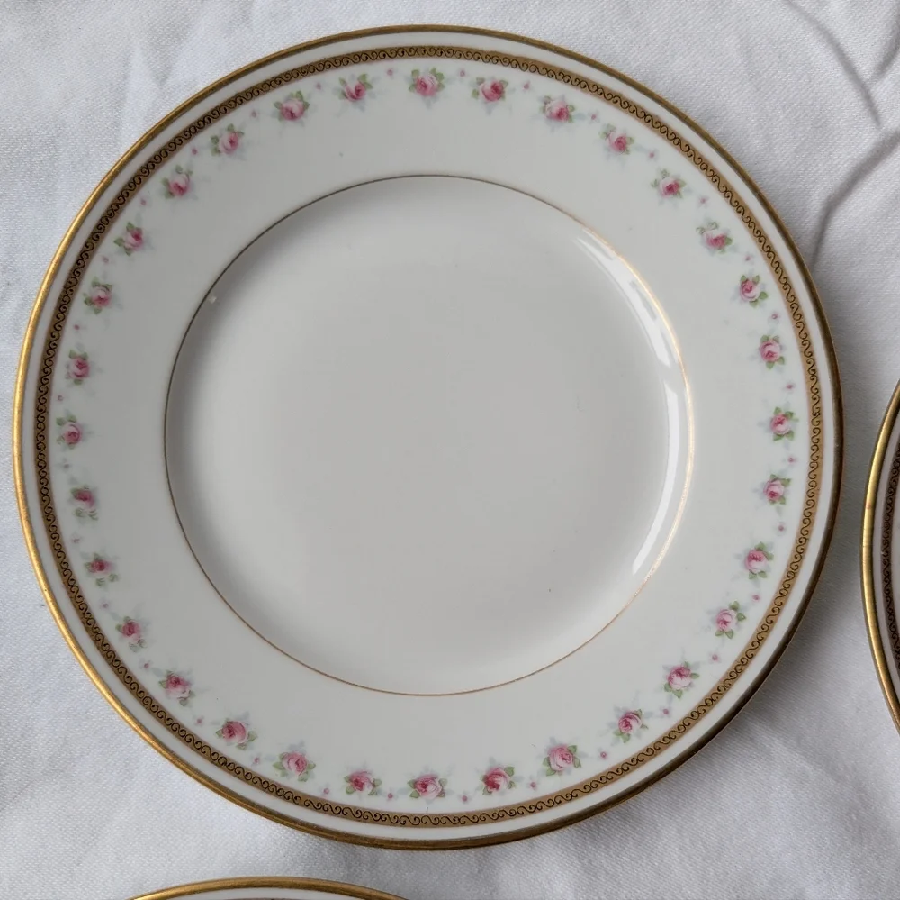 Limoges W.M. Guerin France Pink Floral Gold Detail Porcelain Plates Vintage - 4